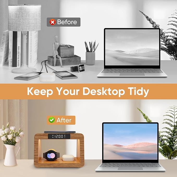 Bamboo Wireless Charging Station, 3 in 1 Charging Station - Image 6