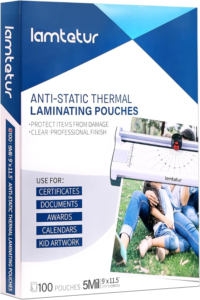 Lamtetur Anti-Static Thermal Laminating Pouches 9x11.5 Inches, Holds 8.5 x 11 by Lamtetur