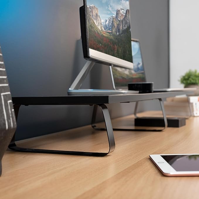 VIVO 39 inch Extra Long Monitor Stand, Wood & Steel Desktop Riser, Dual Screen - Image 4