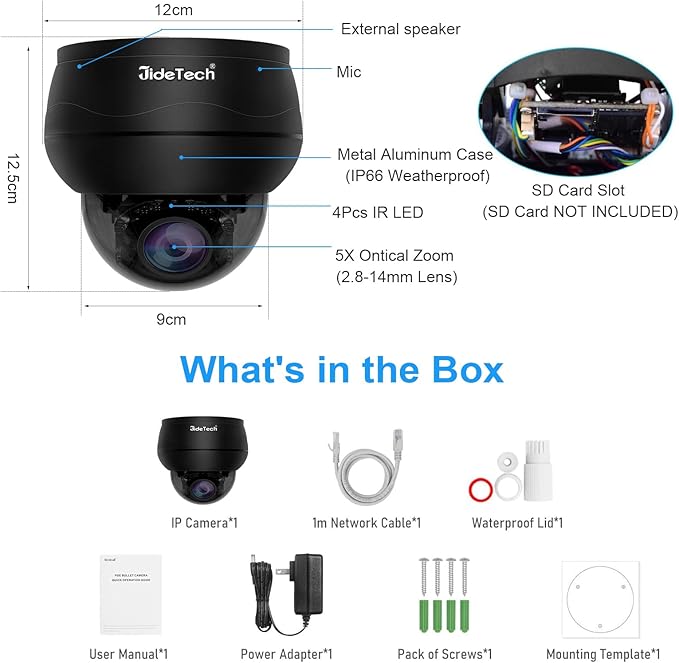JideTech 10X Hybrid Zoom 4K 8MP Outdoor PTZ IP PoE Dome Camera Indoor, Auto - Image 9