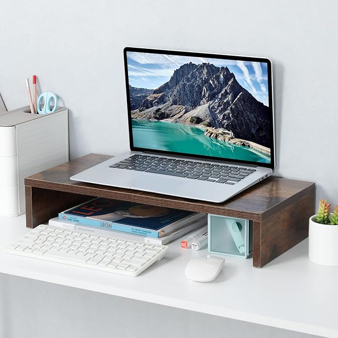 TEAMIX 20 Inch Monitor Stand Riser, Wooden Desktop Riser - Image 2