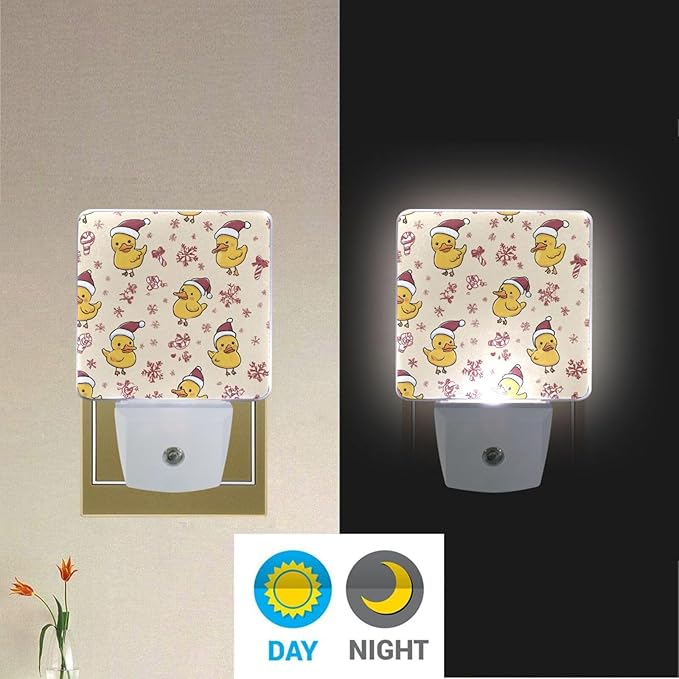 Pigsaly Led Night Light Cute Cartoon Yellow Ducks Santa Hats Snowflake Night - Image 5