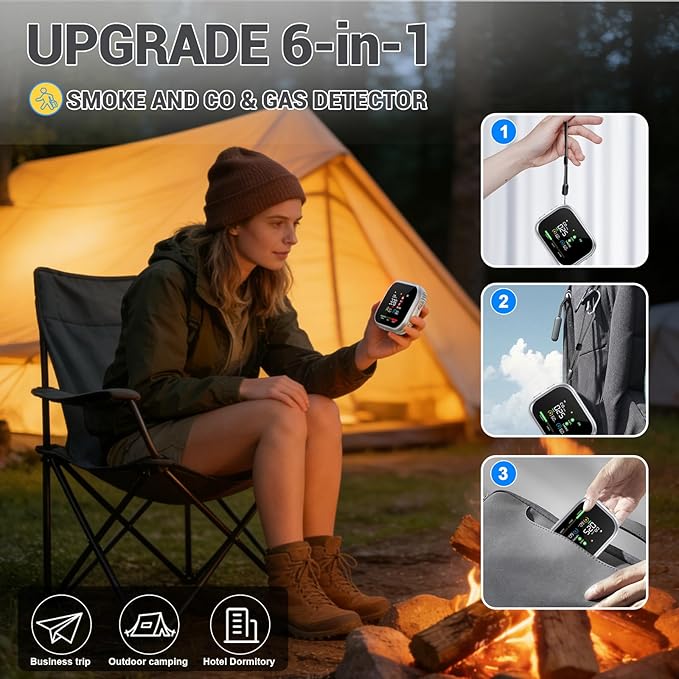 6 in 1 Plug in Smoke and Carbon Monoxide Detector Combo, Portable Smoke - Image 6