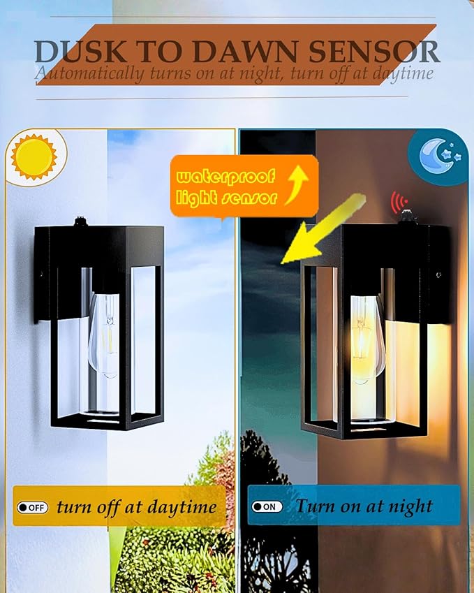 LWSOY Dusk to Dawn Outdoor Lights, Waterproof Porch Lights 2 Pack, Exterior - Image 2
