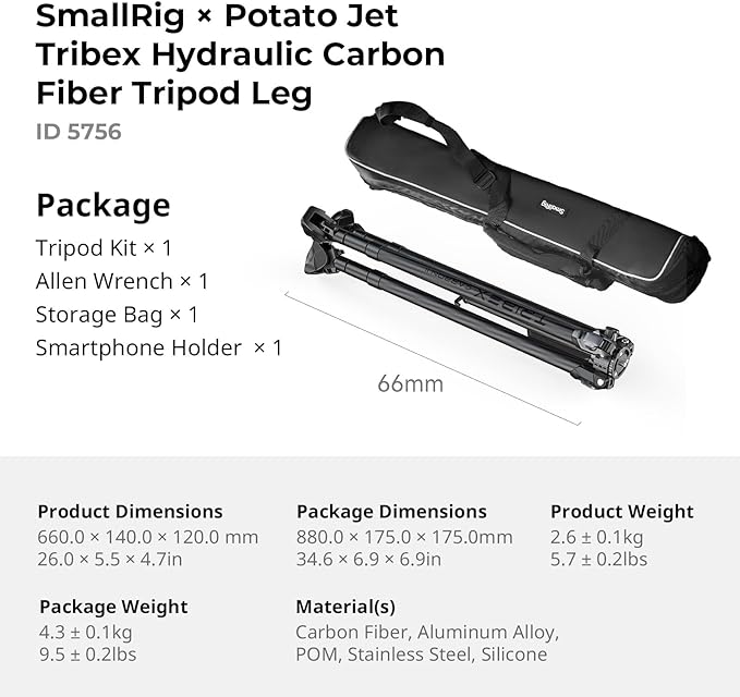SmallRig x Potato Jet Tribex Hydraulic Carbon II Tripod Fast Extend Camera - Image 9