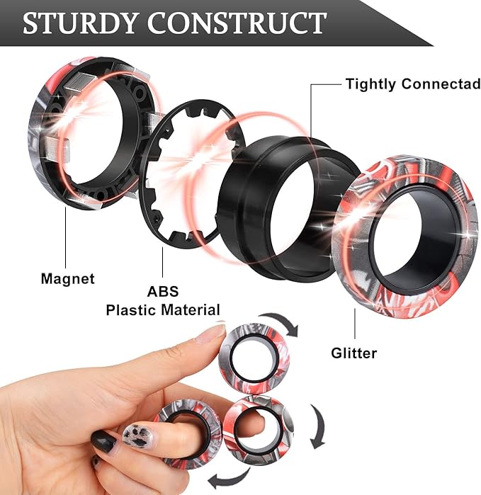 Cevioce 3Pcs Magnetic Rings Fidget Toy Set, Idea ADHD Anxiety Magnetic Fidget - Image 2