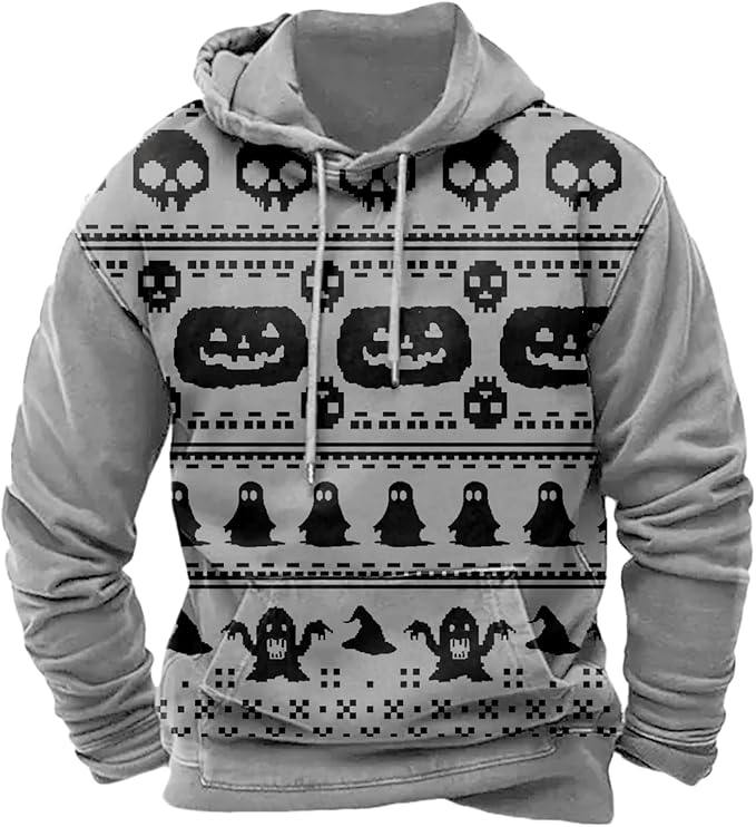 Halloween Hoodie Men Graphic Pumpkin Ghost Printed Sweatshirt Casual Trendy by Spatofa