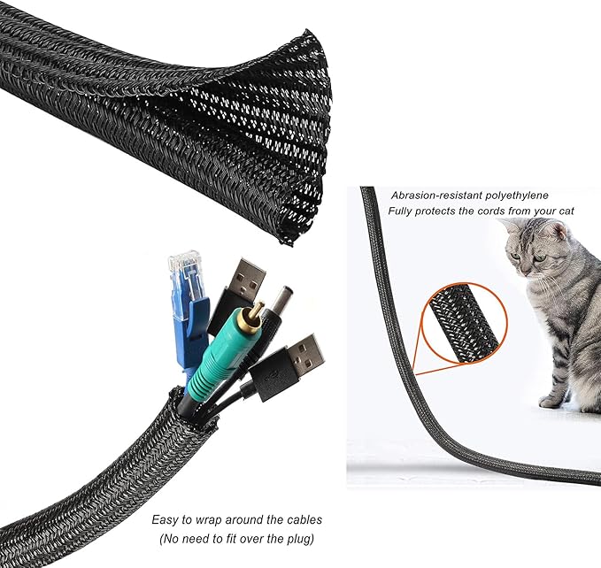 QCSIW 1/2"-10ft*2pcs Black/White Cable Sleeve - Image 2