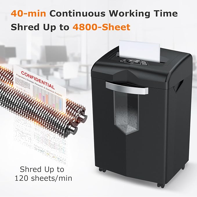 Bonsaii Heavy Duty Paper Shredder, 20 Sheet 40 Mins Large Office Crosscut - Image 3