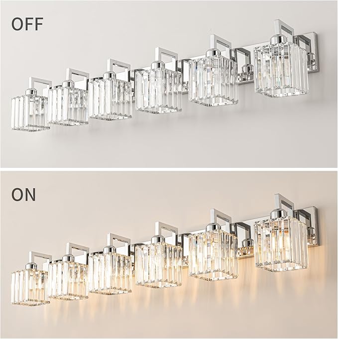 FDPBY Modern Bathroom Vanity Light 6-Lights Chrome Crystal Wall Lamp Bathroom - Image 4