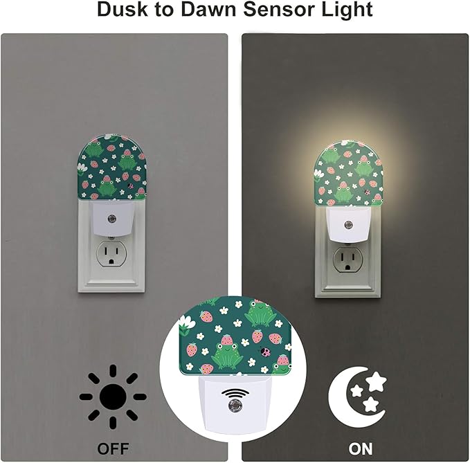 sndheke Strawberry Frogs with Daisies Flowers Night Light Plug into Wall - Image 3