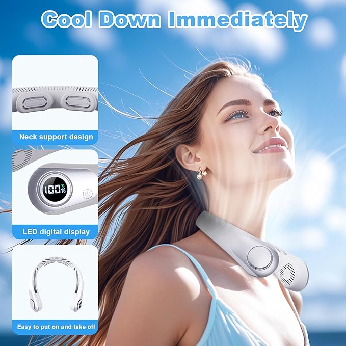 Portable Neck Fan that Blow Cold Air, LED Display, Rechargeable Hands-Free - Image 2