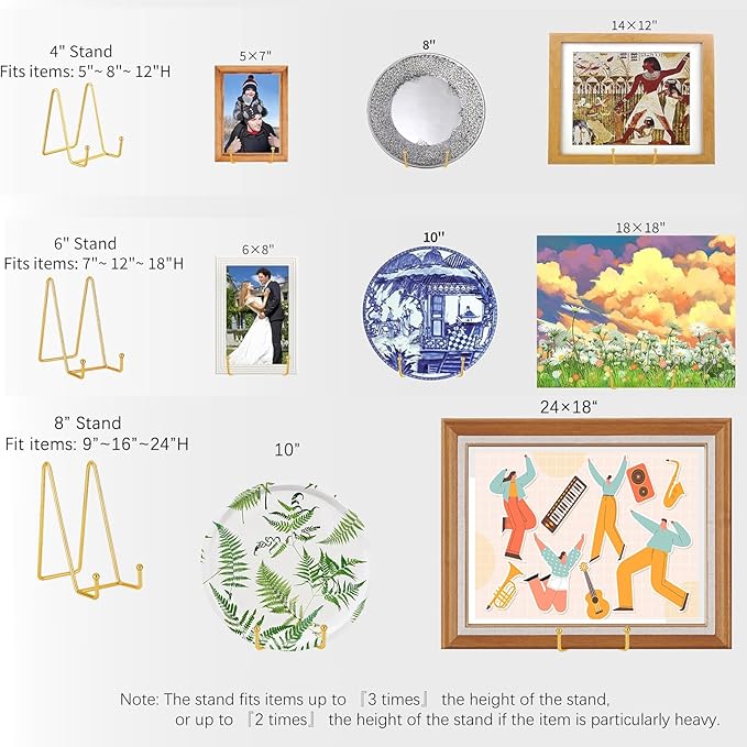 IBosins 5 Pack 8 Inch Plate Holder Display Stands, Large Metal Gold Frame Stand - Image 3