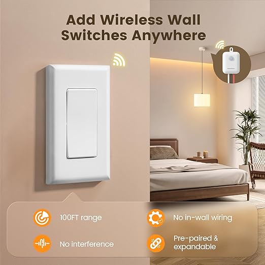 SURAIELEC Wireless Light Switch and Receiver Kit, Single Pole, RF 100 Feet - Image 2