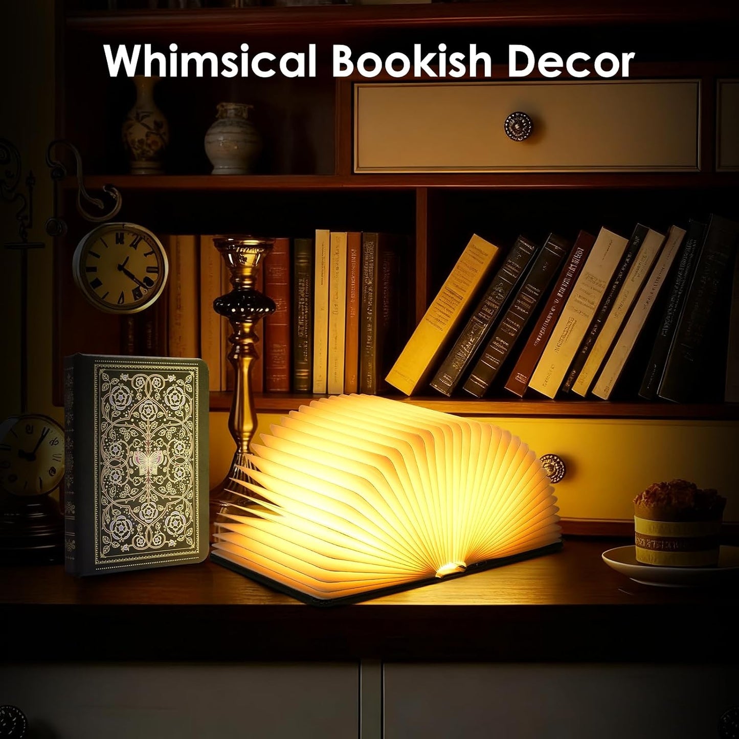 Book Lamp for Book Lovers Gifts, Bookshaped Small Mood Lighting Lamp Foldable Paper Hardcover Cover, Unique Aesthetic Lamps USB Rechargeable, Bookish Decor for Library, Reading Nook, Bookshelf