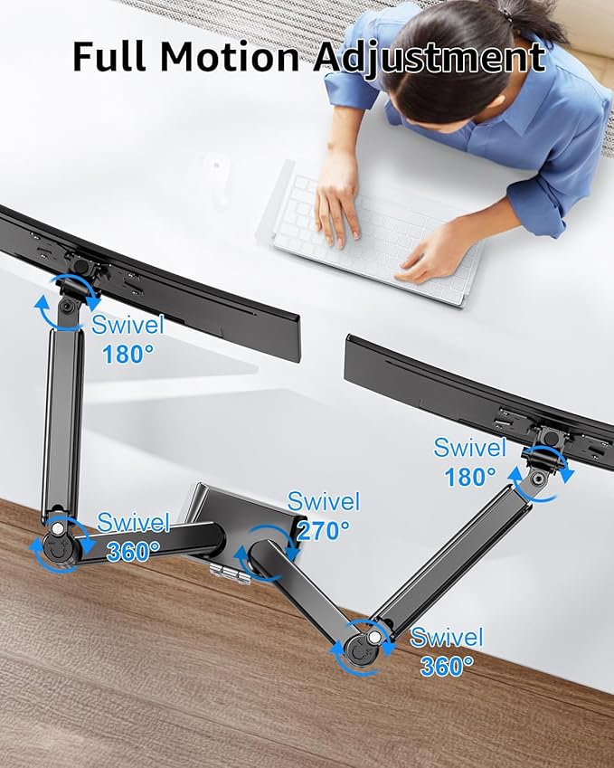 Dual Monitor Stand fits up to 32 inch, 4.4-22 lbs Computer Screens, Dual - Image 5