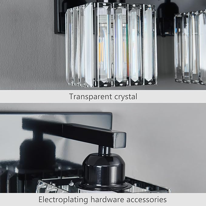 FDPBY Modern Bathroom Vanity Light 3-Lights Plating Black Crystal Bathroom Wall - Image 6