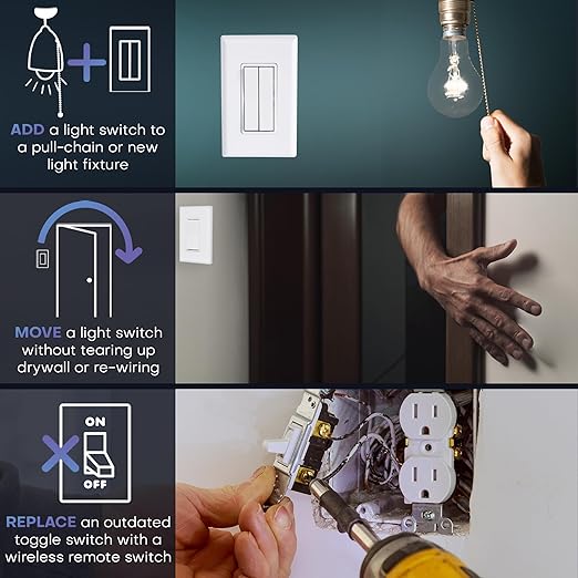 RunLessWire Fan & Light Battery-Free DIY Wireless Light Switch Kit 150ftRF - Image 2