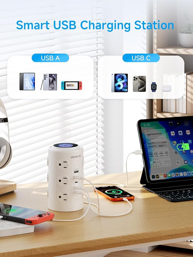Tower Power Strip with 1 Dedicated PD 20W Fast-Charging Port, 12 Outlets - Image 5