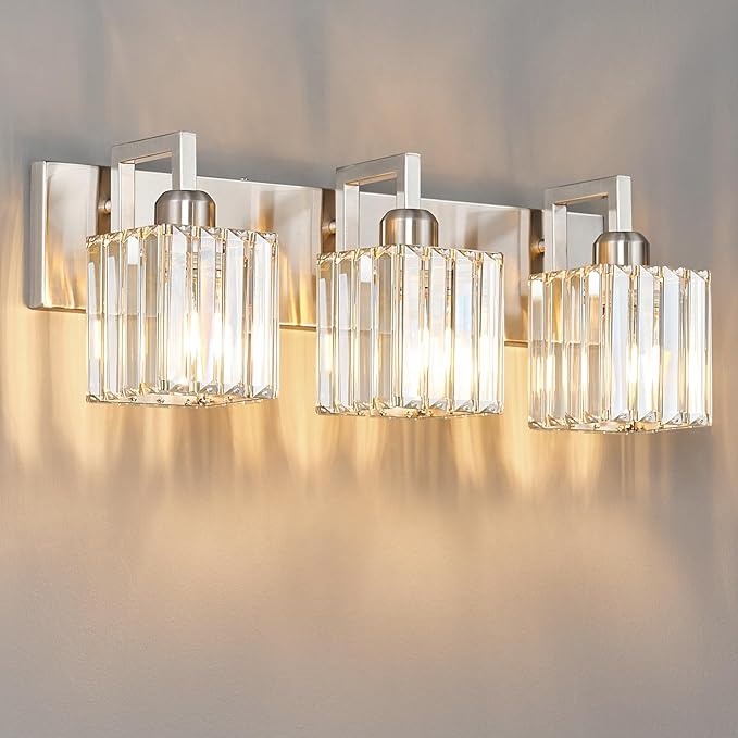 FDPBY Modern Bathroom Vanity Light 3-Lights Brushed Nickel Vanity Light Crystal - Image 8