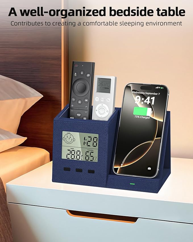 3-in-1 Wireless Charger with Pen Holder, Desk Clocks with Temperature and - Image 4