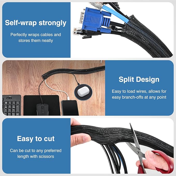Nilight Cable Sleeve, 25ft-1inch Cord Management Sleeves, Braided Sleeving - Image 3