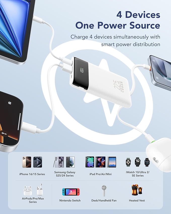 VEGER Portable Charger with Built in Cable, 10000mAh 22.5W Fast Charging USB C - Image 5
