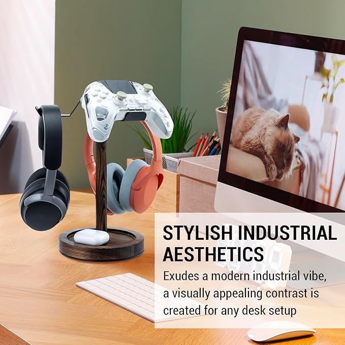 MyGift Industrial Matte Black Metal Headphone Stand - Image 2