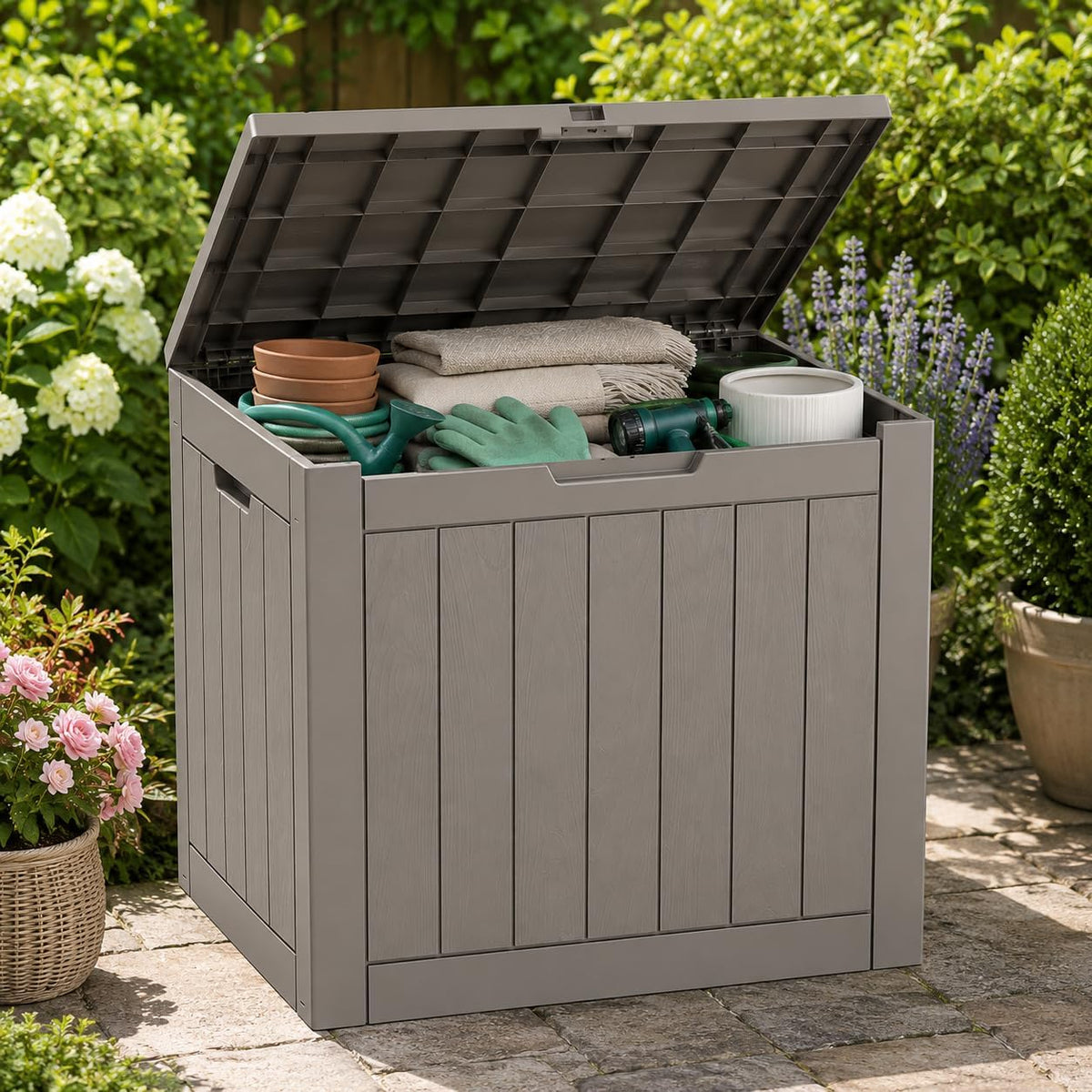 outdoor storage box resin deck box waterproof gray, main product view