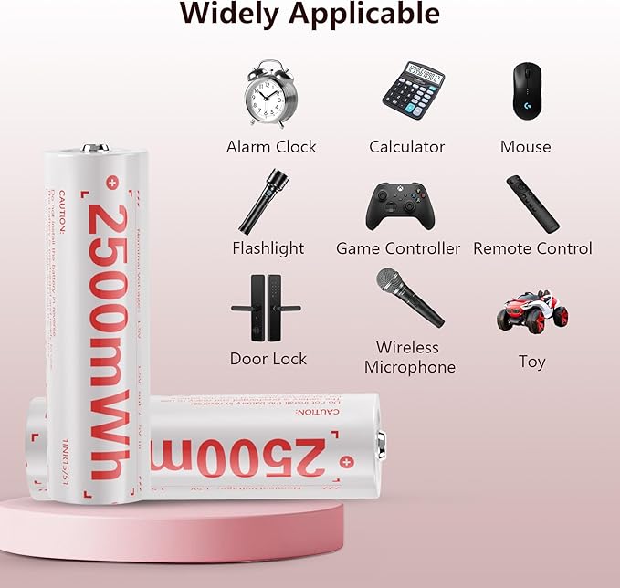 Tanatare Rechargeable aa Batteries, 2500mWh Lithium aa Rechargeable Batteries - Image 5