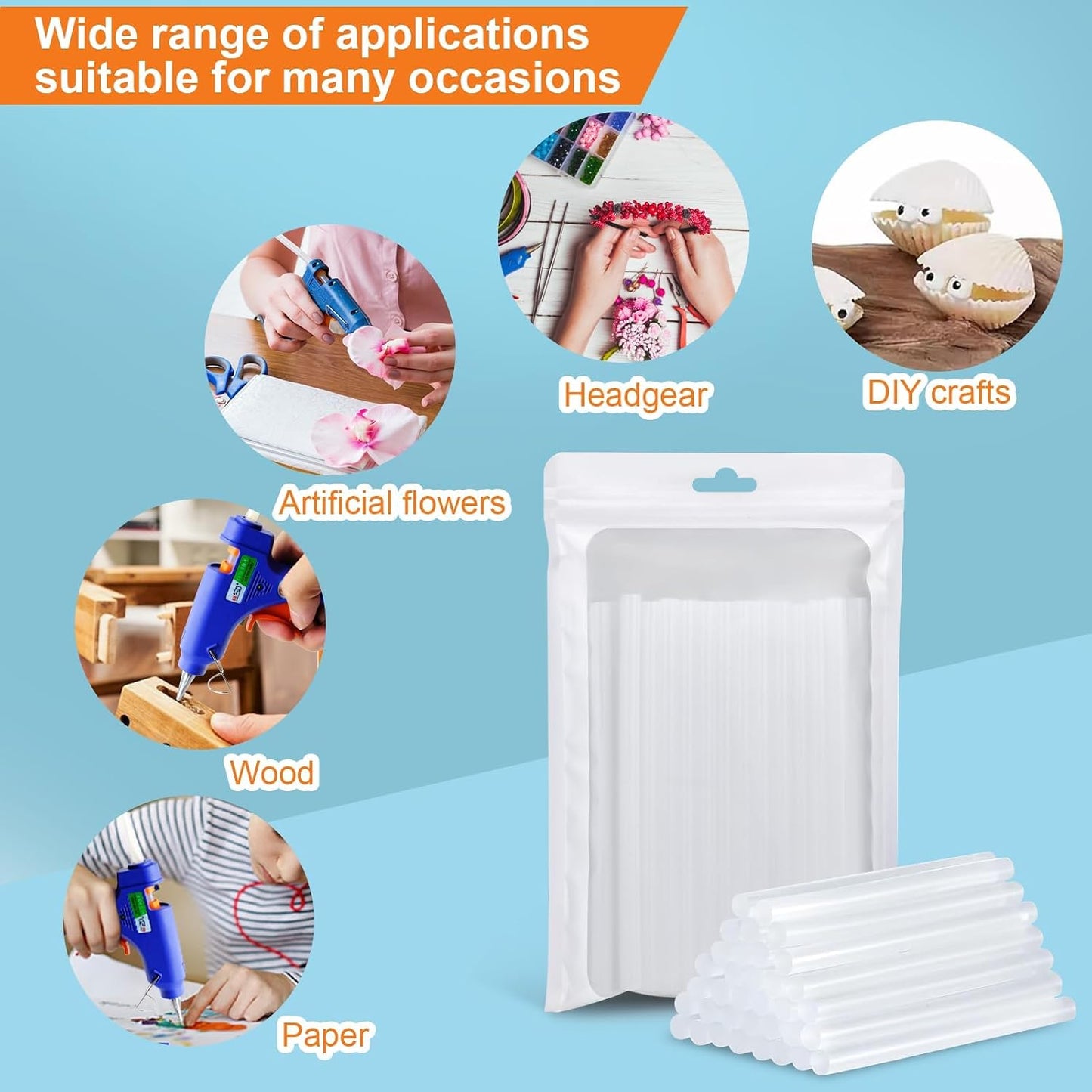 Mini Hot Glue Sticks for Glue Guns, 50-Piece Hot Glues Stick, 5.8" Long x 0.27" Diameter, Small Size, Versatile for Crafts, DIY Home Decor and Gluing Projects