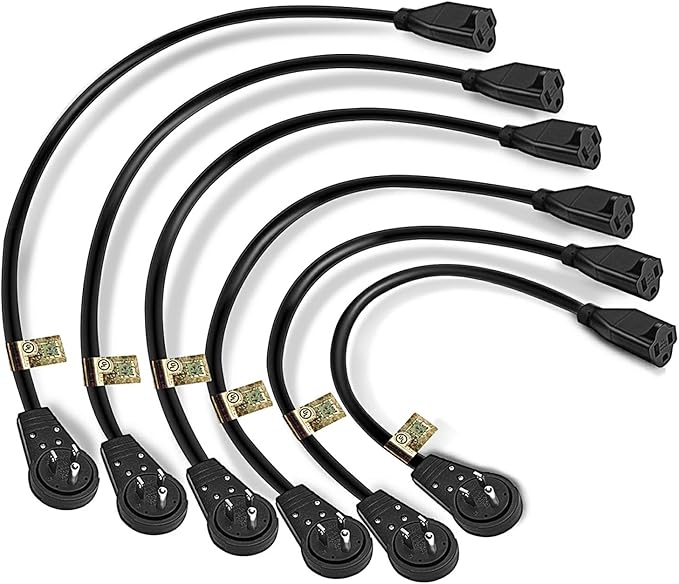 Nekteck 360° Rotating Flat Plug Extension Cord, 1 Foot, 14AWG 3 Prong, Low by Nekteck
