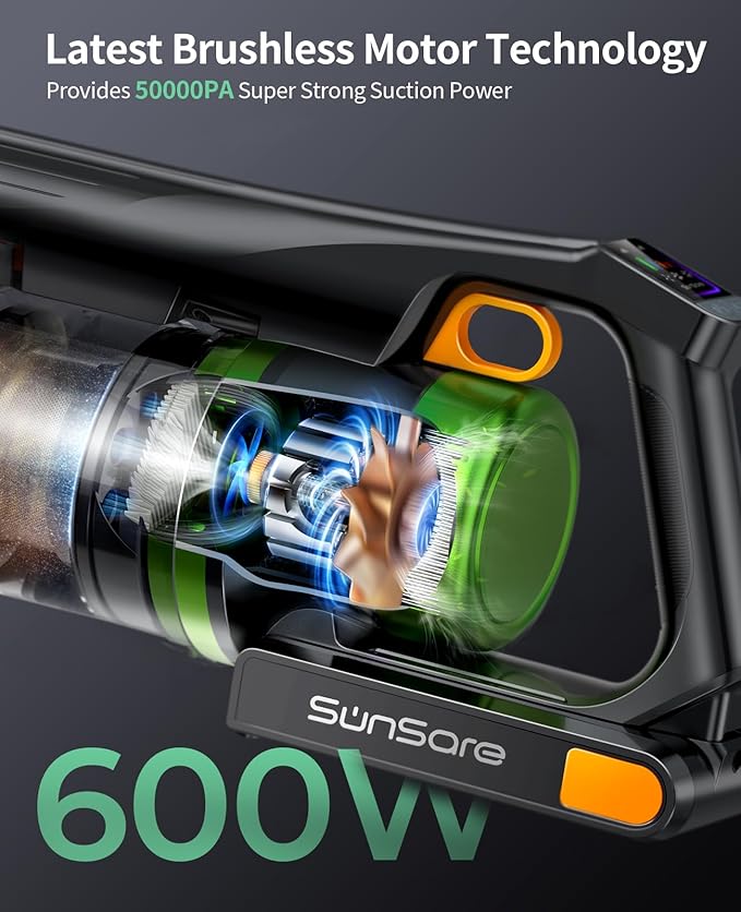 SunSare Cordless Vacuum Cleaner, 50KPa 600W 65Mins Vacuum Cleaner - Image 4
