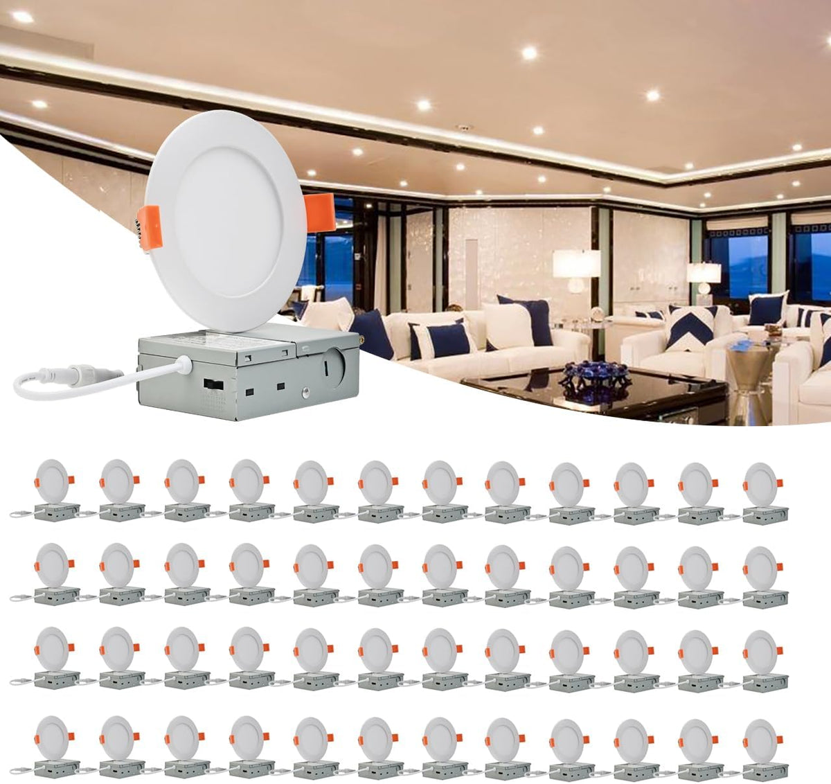 MKUJOO 48 Pack 6 Inch Ultra-Thin LED Recessed Ceiling Light