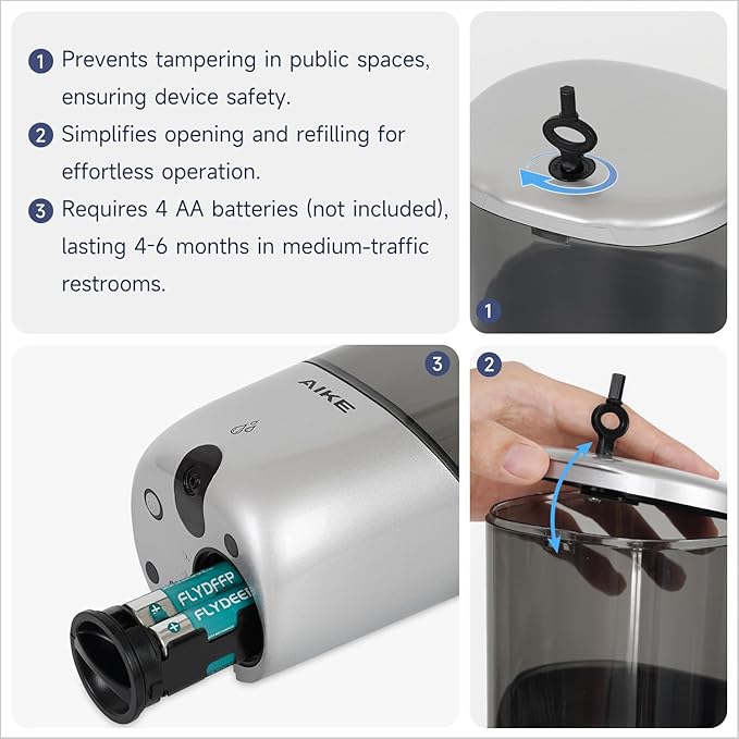 AIKE Liquid Automatic Wall Mount Soap Dispenser, Battery Operated Model AK1216 - Image 4