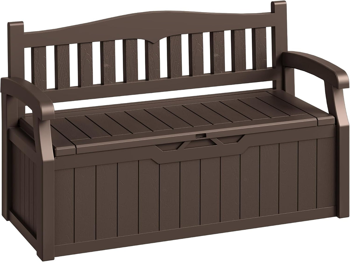 80-gallon outdoor storage bench, waterproof deck box, brown, main product view