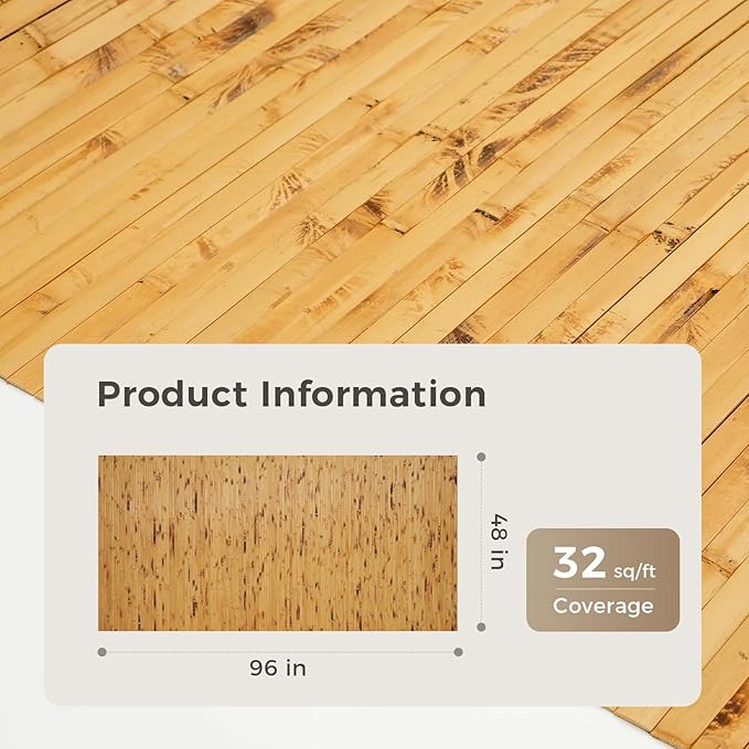 OUZUGIE 1 Pack 96x48 Inch Natural Bamboo Wall Panel – Yellow Burned Pole Wrap - Image 2