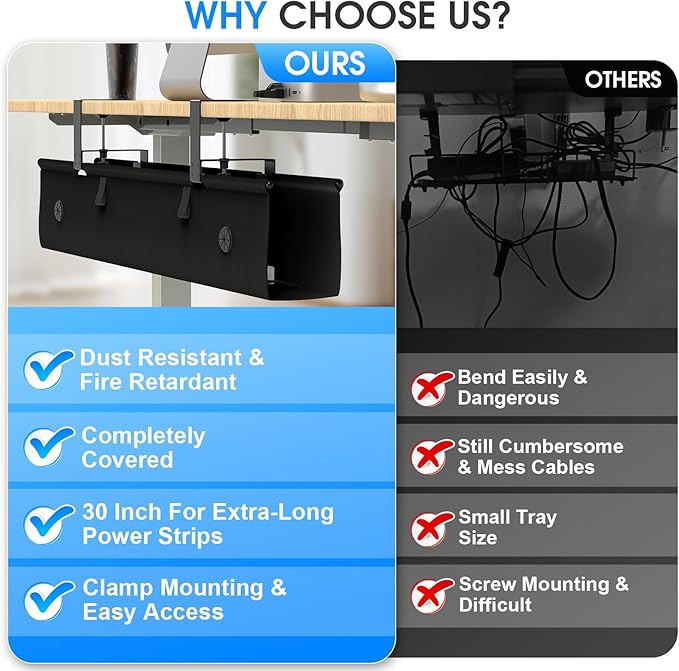 KIGJU Under Desk Cable Management Tray, 40-inch No-Drill Cord Organizer - Image 6