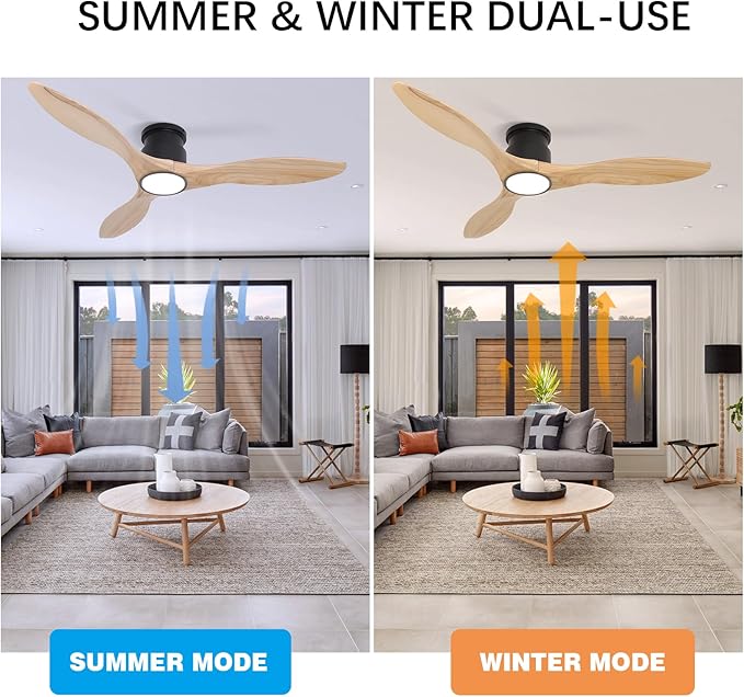 revoici Ceiling Fans with Lights Remote 52inch Solid Amber Color Wood Fan - Image 3