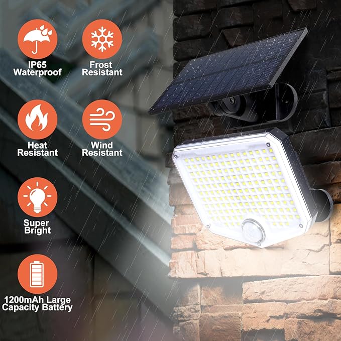 JumJam Solar Flood Lights Outdoor Waterproof IP65, 153 High Brightness LED 9000K - Image 3