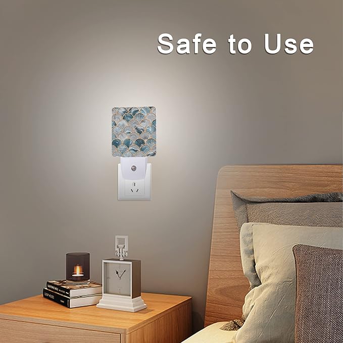 Smoaffly Mermaid Fish Scales Marble Night Light Plug-in LED Nightlights Auto - Image 6