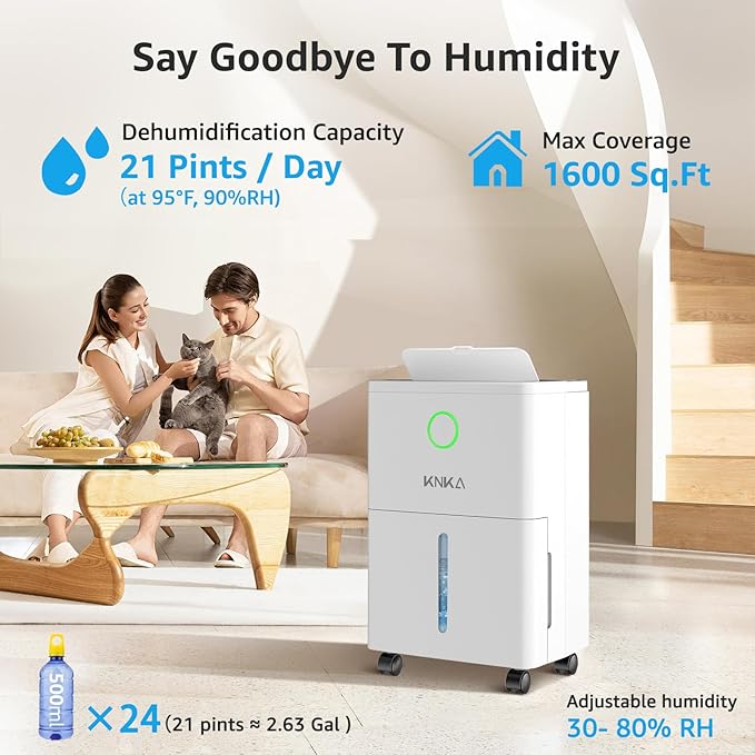 KNKA 1600 sq.ft Dehumidifier for Basement, Max 21 Pint Dehumidifiers for Home - Image 2