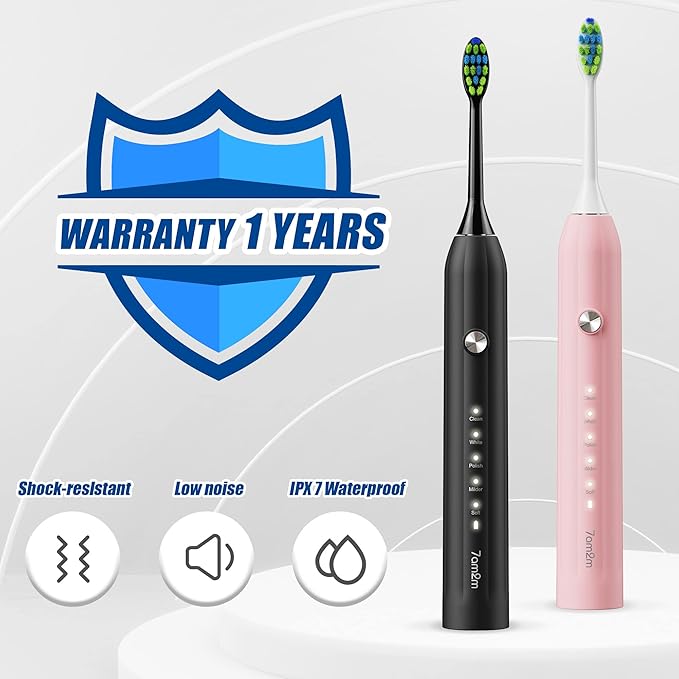 7AM2M Rechargeable Sonic Electric Toothbrush 2 Pack, Soft Toothbrushes - Image 5