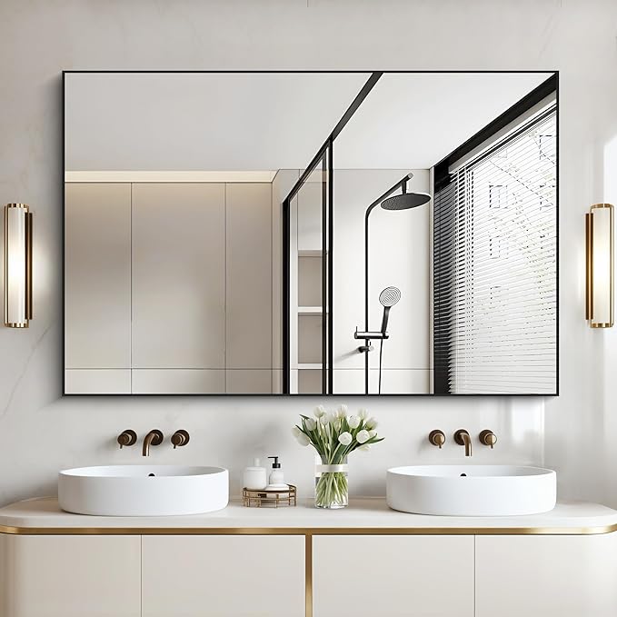 Black Bathroom Mirror for Wall, 30x50 Inch Rectangle Mirrors - Image 8