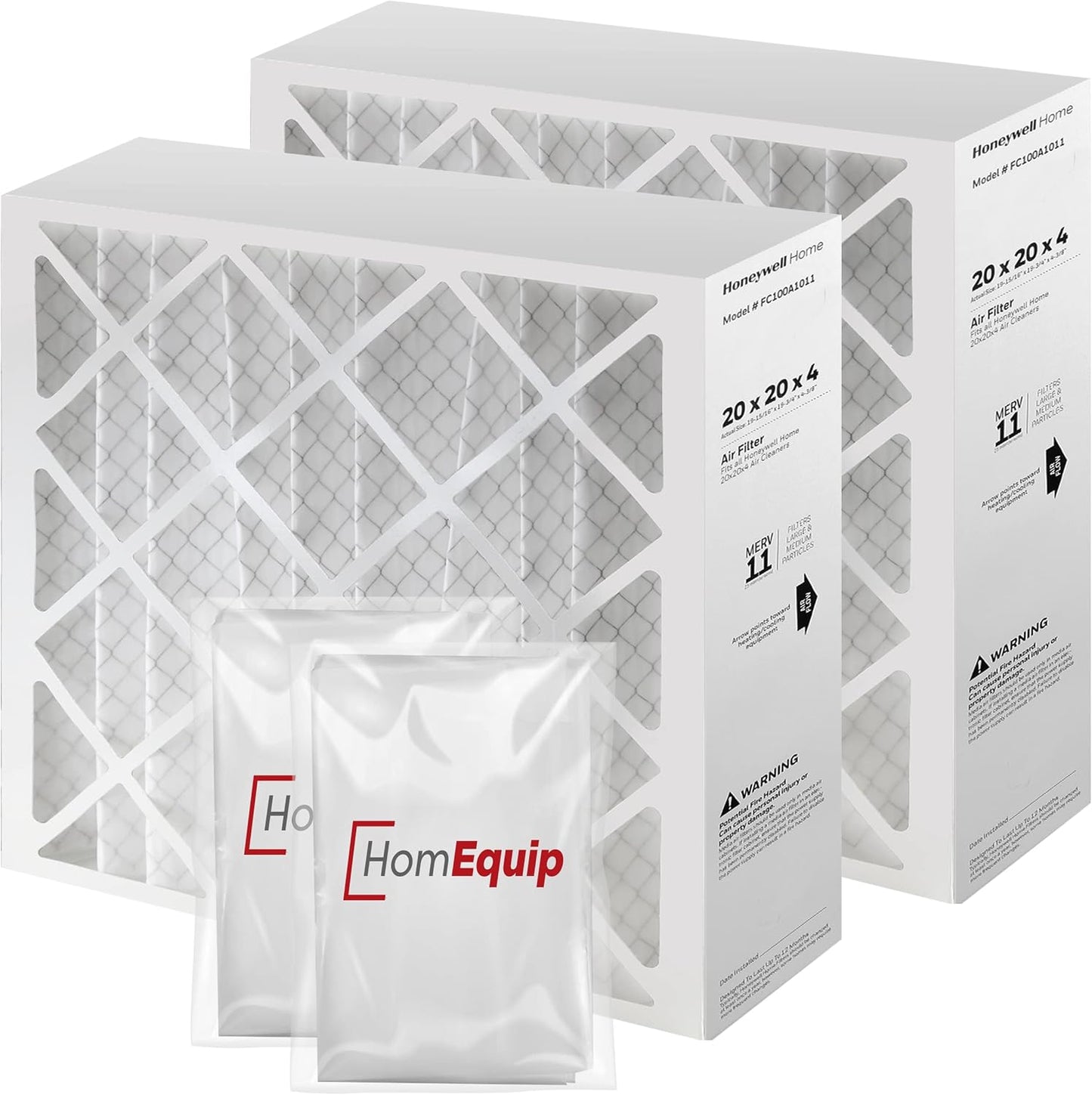 20x20x4 Air Filter Replacement - FC100A1011 HVAC Furnace Filters with Merv 11 Filter Media, AC Filter with Homequip Disposal Bag (2 Pack)