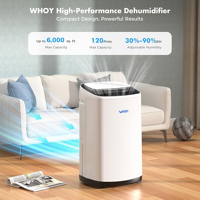 WHOY Dehumidifier for Basement 6, 000 Sq Ft, 120 Pints Max. Smart Compressor - Image 2