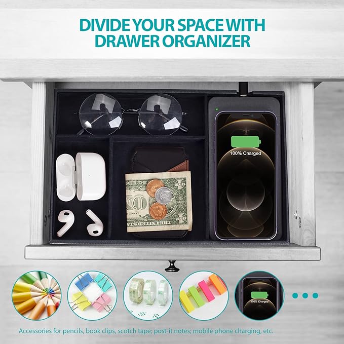Valet Tray, Built in Wireless Charging Pad, Nightstand Organizer, Dresser - Image 6