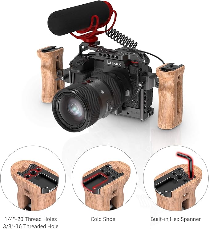 SmallRig Universal Side Wooden NATO Handle Grip DSLR Camera Cage w/Cold Shoe - Image 6