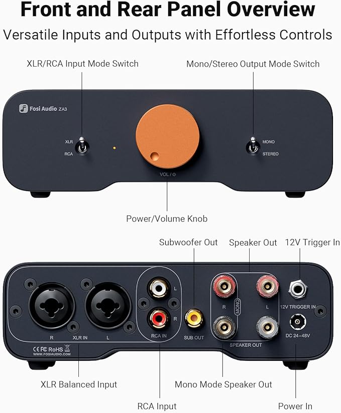 Fosi Audio ZA3 Balanced Stereo Amplifier Home Audio Component Mini 2 Channel - Image 7