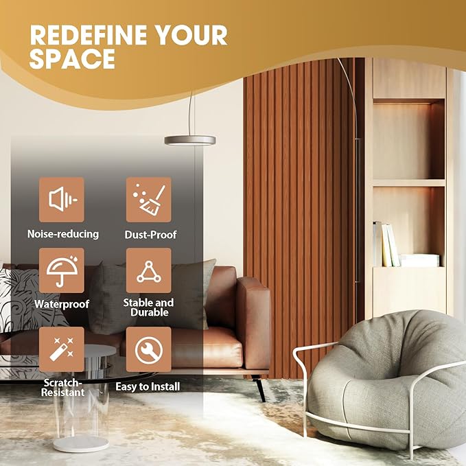 OUZUGIE WPC Acoustic Slat Wall Paneling, Living Room, TV Background, Study Room - Image 6